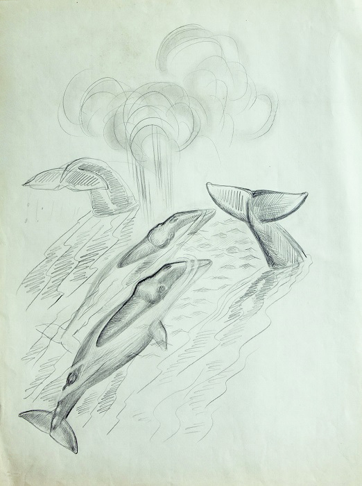 ''Киты'', 1971. Бумага, карандаш