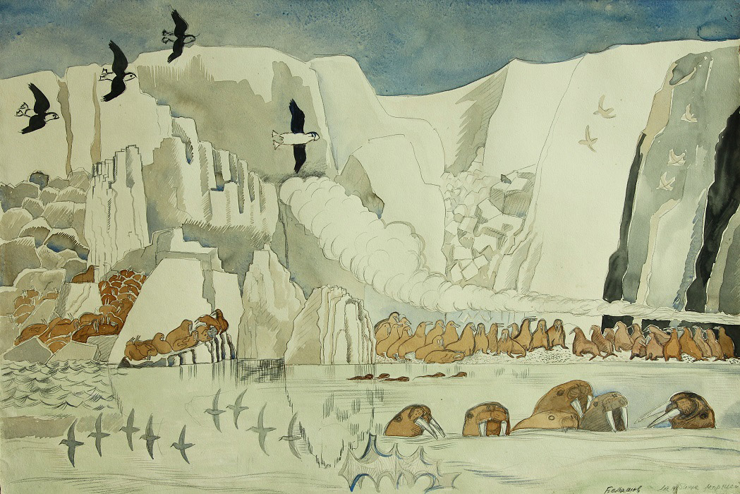 ''Уэльконское лежбище моржей'', 1978. Бумага, акварель