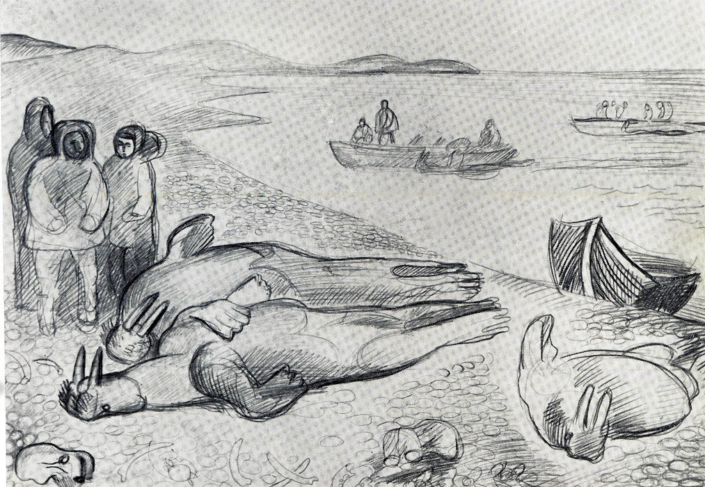 ''Моржей вытащили на берег'', 1971. Бумага, карандаш