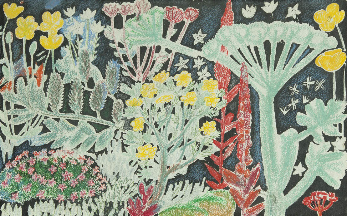 ''Цветы тундры'', 1972. Бумага, восковые мелки, акварель