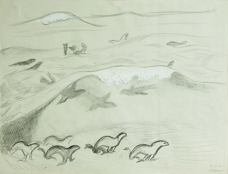 ''В волне'', 1987. Бумага, карандаш