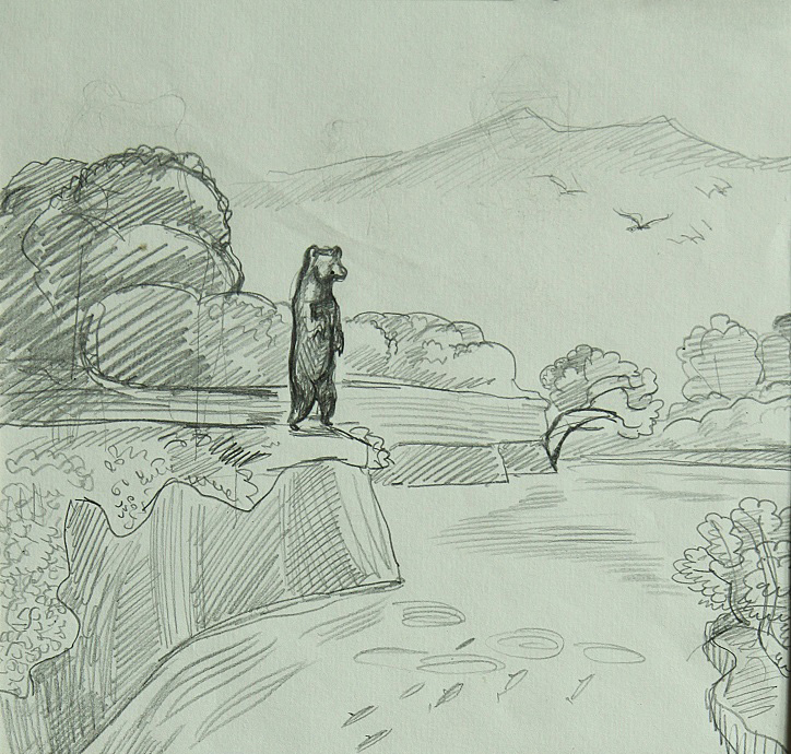 ''Медведь высматривает, где больше рыбы'', 1977. Бумага, карандаш