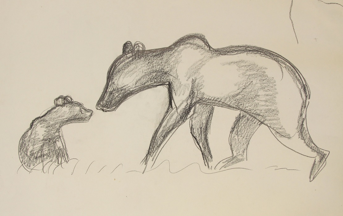 Набросок с медвежонком, 1977. Бумага, карандаш