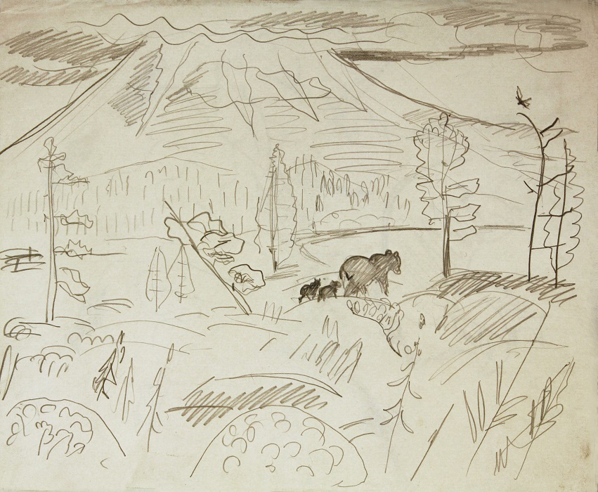 Набросок с медвежатами, 1976. Бумага, карандаш