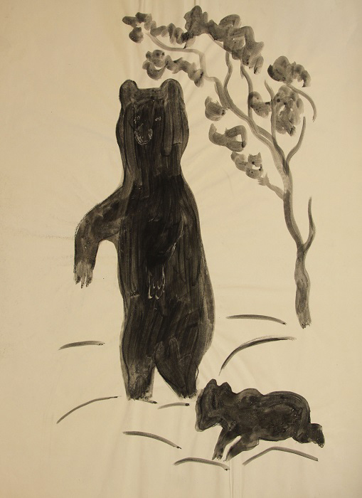 ''Медведица с медвежонком'', 1977. Бумага, тушь
