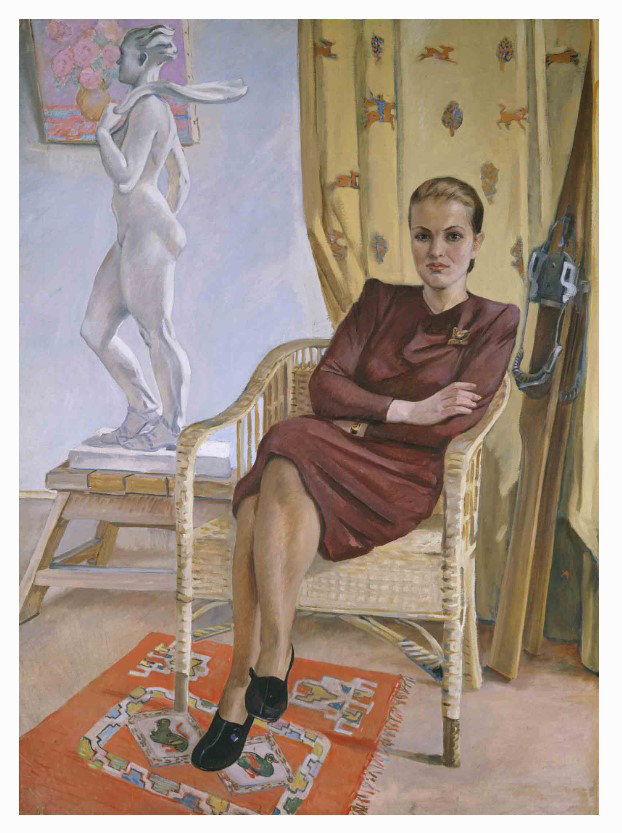 Александр Дейнека. Скульптура "Купальщица" на картине А. Дейнеки "Портрет архитектора Тамары Милёшиной", 1948-1949. Холст, масло, 136,6х100 см. Курская государственная картинная галерея имени А.А. Дейнеки