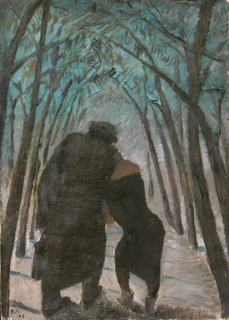 Сергей Кольцов. ''Двое'', 1932. Картон, темпера, 63,5х45,4 см.Рыбинский государственный историко-архитектурныйи художественный музей-заповедник, Ярославская область