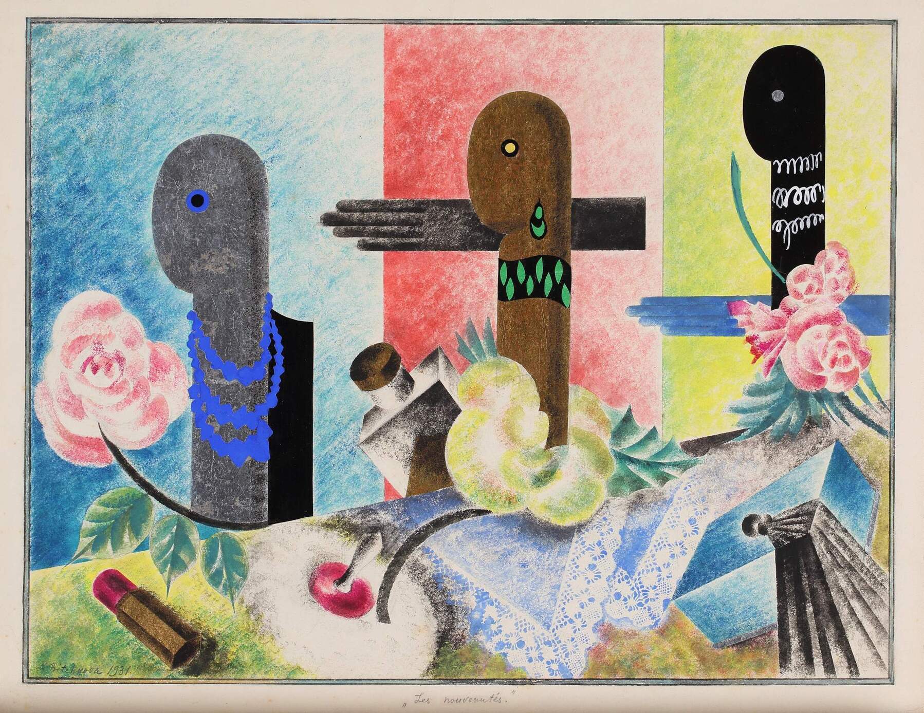Александра Кольцова-Бычкова. ''Новинки'' (Рисунок витрины магазина), 1931