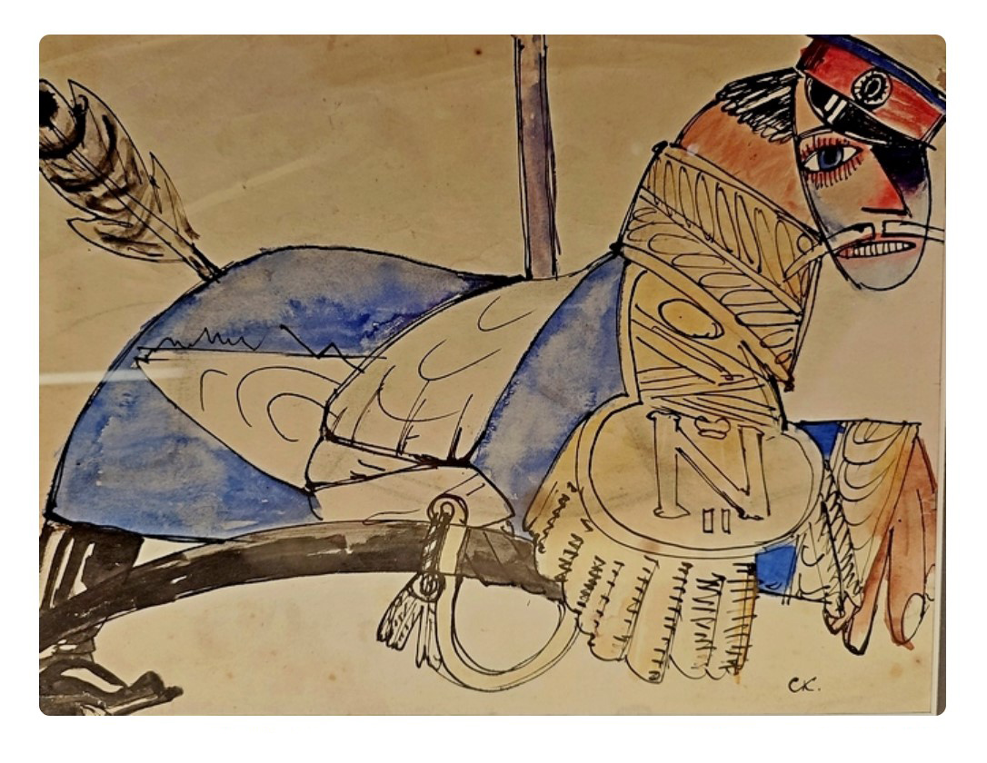 Сергей Кольцов. ''Карикатура на императора Николая II'', 1917. Бумага, акварель, тушь.Собрание семьи художников Кольцова-Бычковой