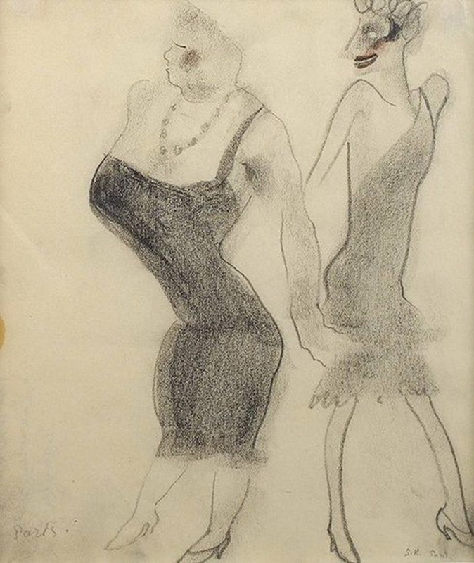 Сергей Кольцов. ''Парижанки'', 1928-1930.Бумага, уголь, карандаш, 20,3х16,7 см