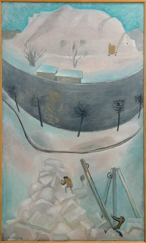 Сергей Кольцов. ''Разработка мрамора'', 1932. Холст, масло, 129,5х81 см. Ярославский художественный музей