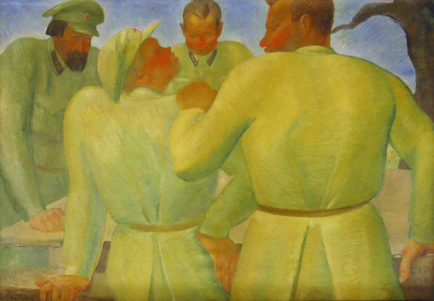 Сергей Кольцов. ''Совет красных командиров'', 1932. Холст, масло, 116х82 см.Вологодская областная картинная галерея
