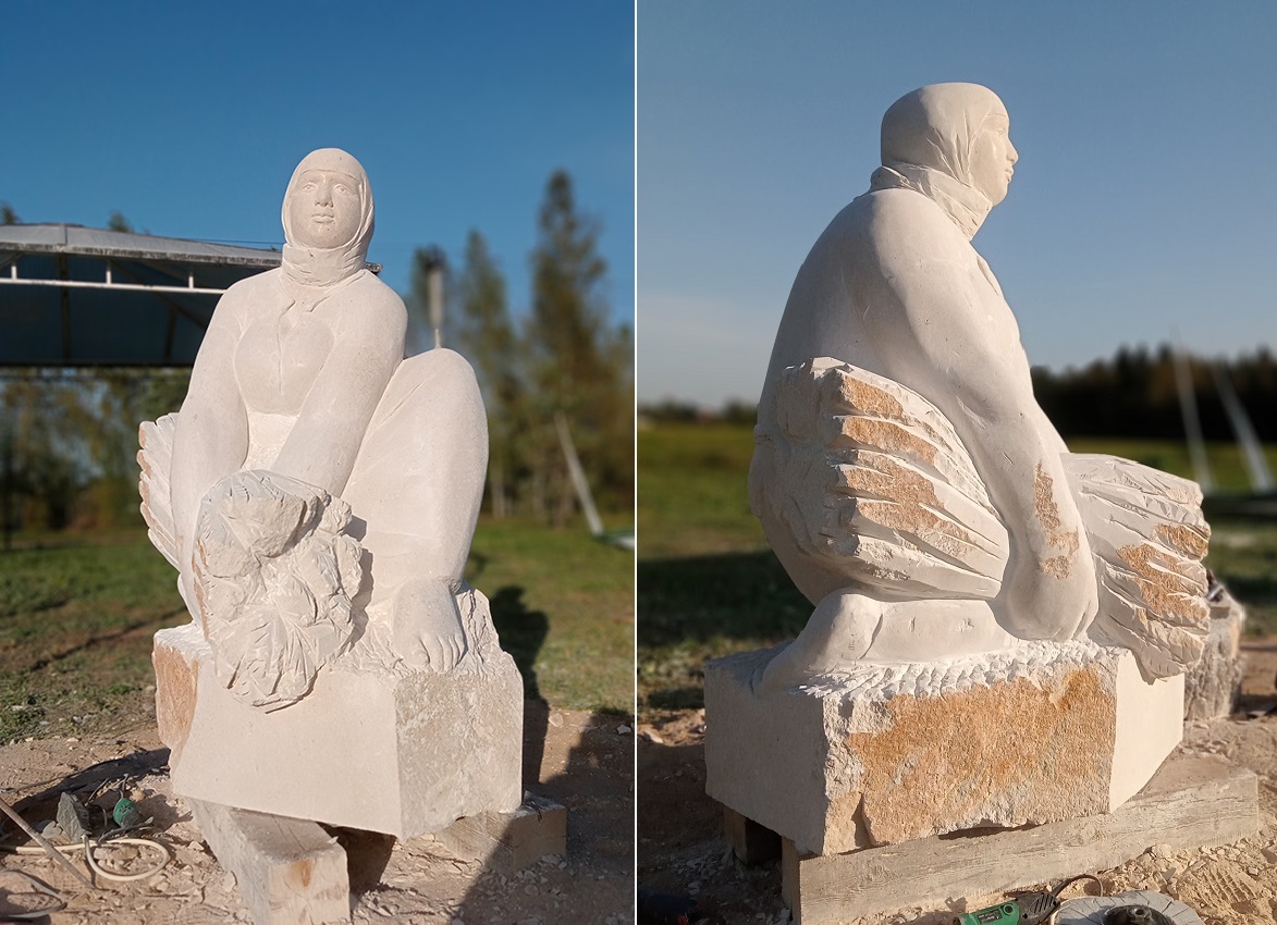 Сергей Малютов. "Урожай", 2024. Известняк, высота 190 см. Горчухино, Московская область. Фото из архива Сергея Малютова 