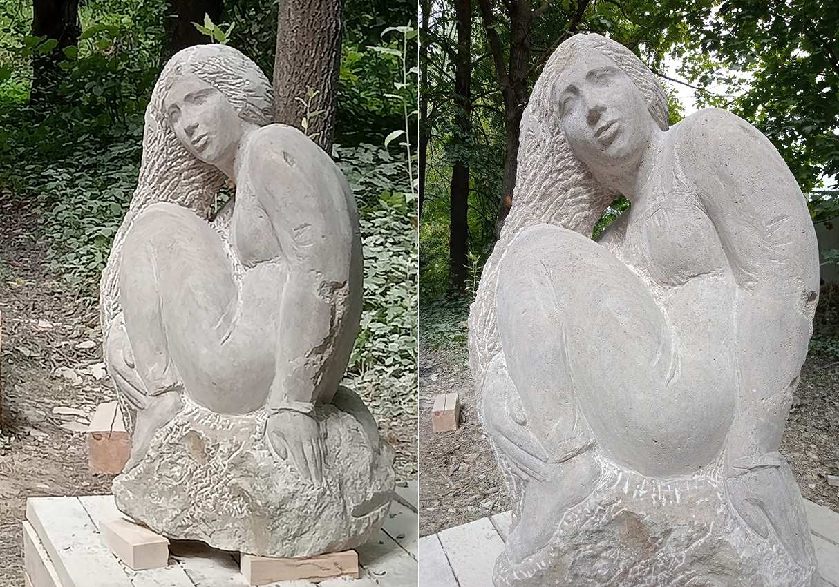 Сергей Малютов. "Аленушка", 2024. Известняк, высота 150 см. Хотьково, Московская область. Фото из архива Сергея Малютова