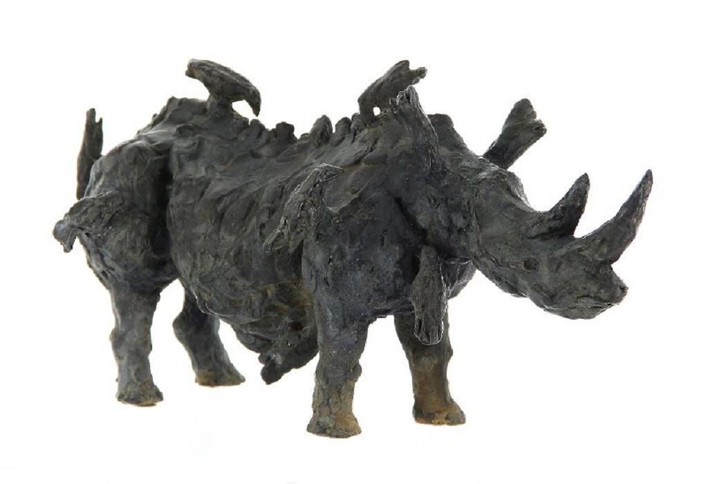 ''Носорог с птицами'', 1990-е. Металл, 16х31х12 см