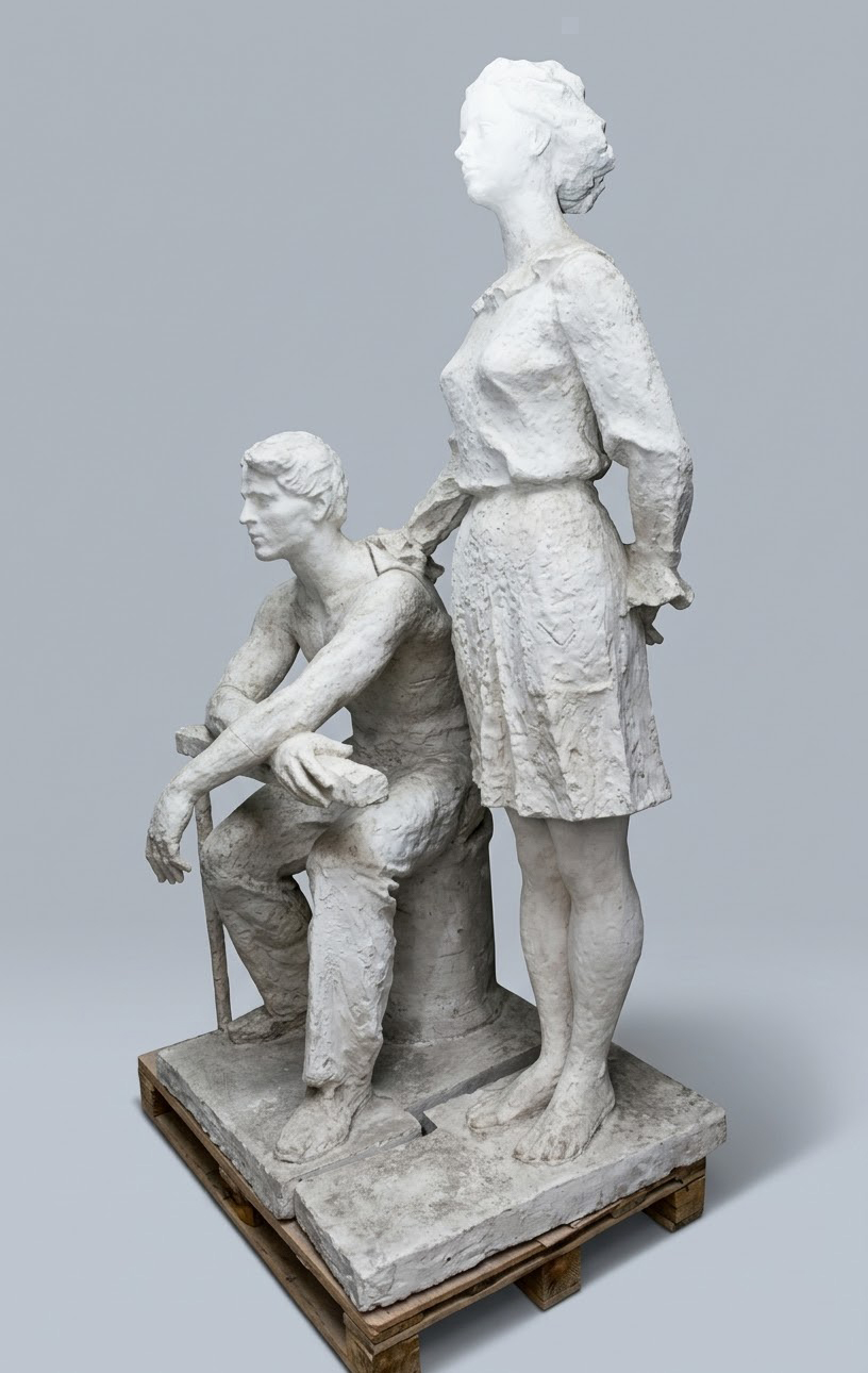 ''По комсомольской путевке. Вдоль родных берегов'', 1974.Гипс, 230х130х85 см.Государственный музейно-выставочный центр ''РОСИЗО'', Москва.Фото: goskatalog.ru