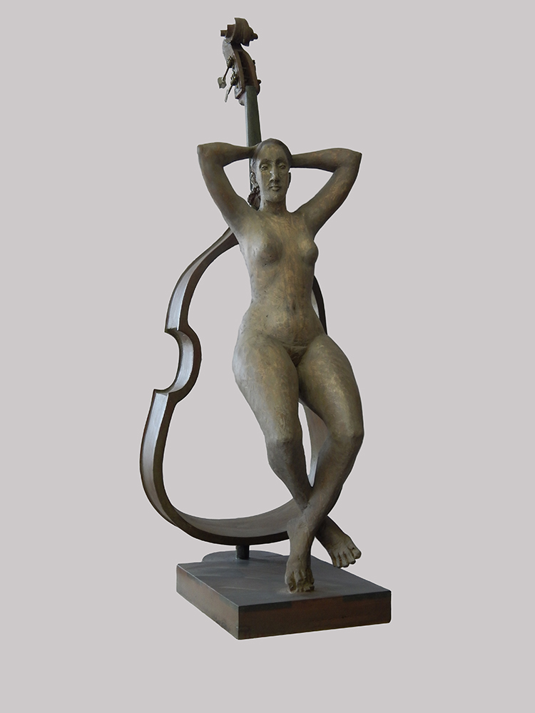 ''Контрабас'', 2018. Дерево, акрил, 118х40х47 см