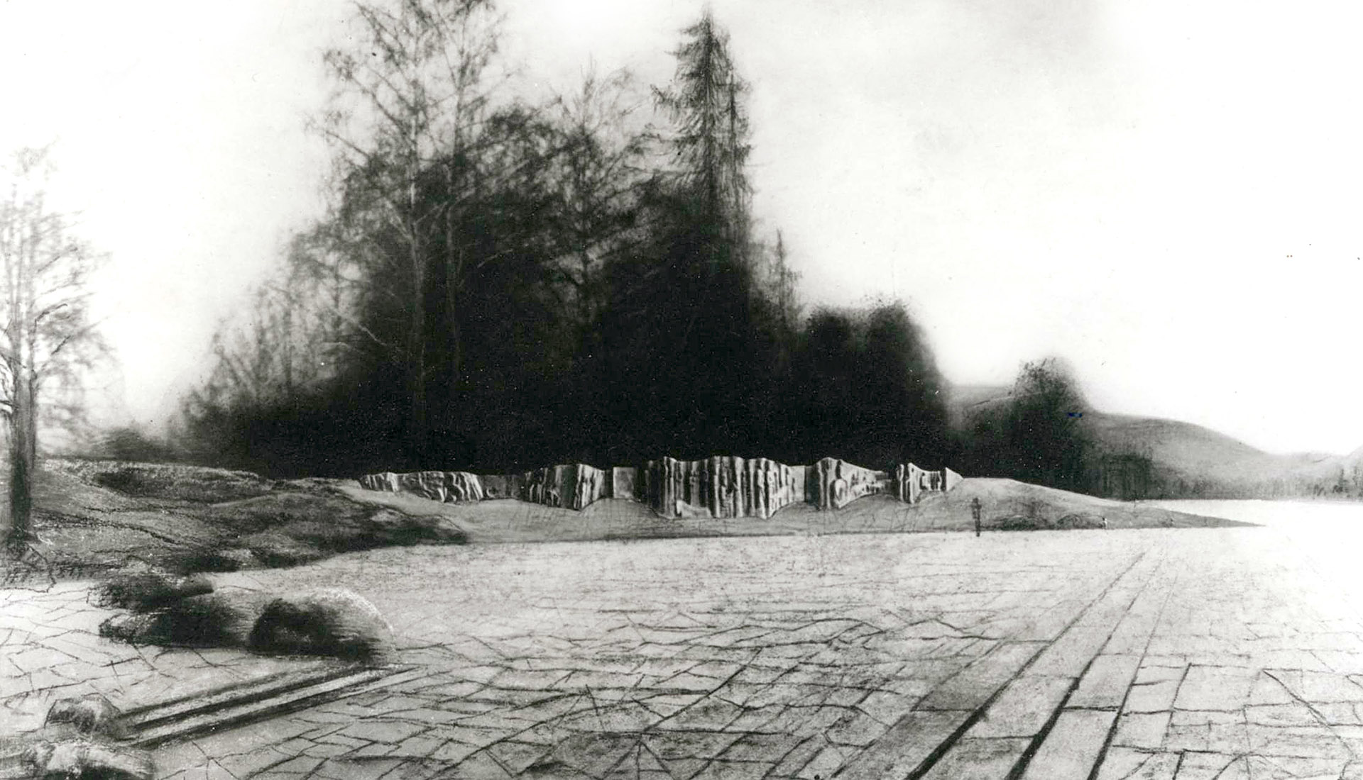 Эскиз горельефа ''Горный Алтай'', 1988. Фото, пастель, 60х105 см
