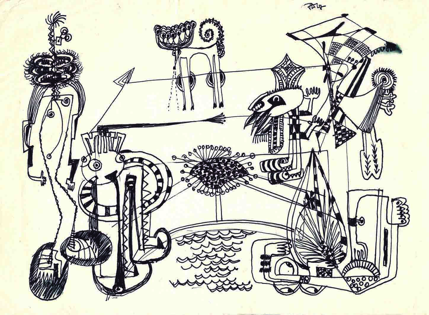Валерия Семенова. ''Фантазии'', 1969. Из серии ''Чудища''. Бумага, тушь,  перо, 20х28 см