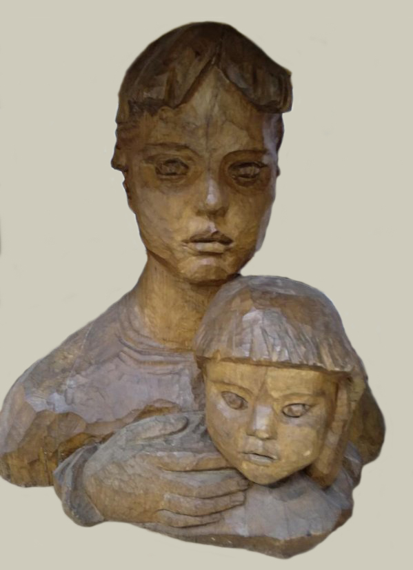 ''Автопортрет с ребенком'', 1959. Дерево, 63х75х46 см