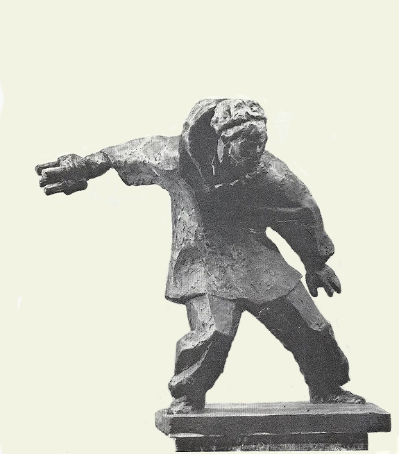 Пантелей Ярымбаш. "Поединок с танком", 1960. Гипс тонированный, 48x42x26 см