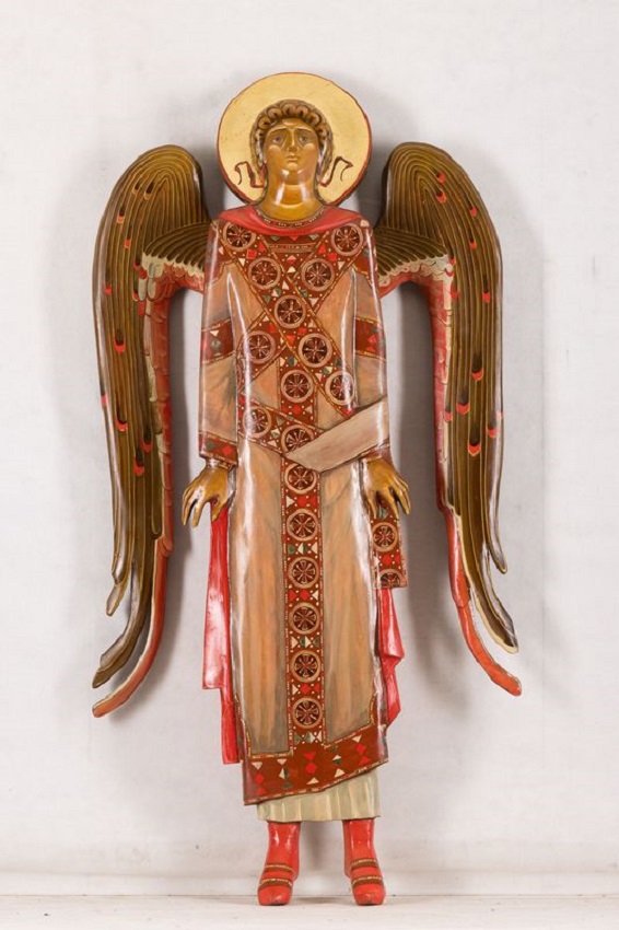 ''Девятый Ангел'' (летящий), 2015.Дерево, левкас, темпера, 106,5х51х12,5 см