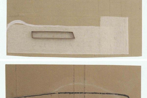 Анатолий Комелин. Самолет, танк, 2011. Картон, ткань, краска, 67х160 см. Фото из альбома ''Анатолий Комелин. Знаки бытия'', Москва, 2014