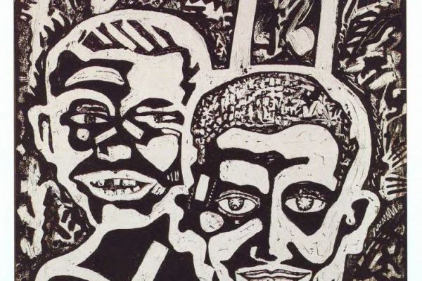 Игорь Шелковский. ''Коля Филиппович и Вова Полянин'', 1967. Монотипия, 60х45 см. Фото: ''каталог Игорь Шелковский'', Мультимедийный комплекс актуальных искусств, М., 2013