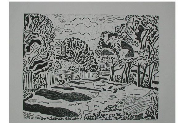 Игорь Шелковский. Из серии ''Тарусский пейзаж'', 1969. Бумага, линогравюра, 38,2х49,2 см. Сахалинский областной художественный музей, Южно-Сахалинск