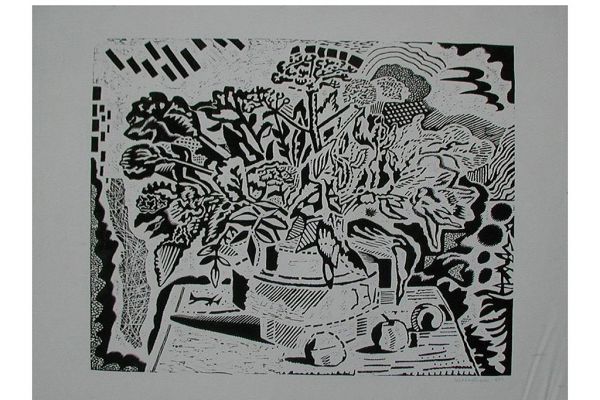 Игорь Шелковский. Из серии ''Тарусский пейзаж'' 2, 1969. Бумага, линогравюра, 38,2х49,2 см. Сахалинский областной художественный музей, Южно-Сахалинск