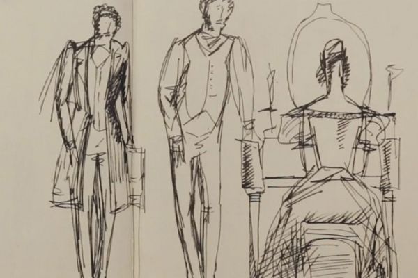 Олег Комов. ''А.С. Пушкин и Н.Н. Гончарова'', 1972. Набросок к скульптуре. Фломастер, 57х45 см. Фото: альбом ''Олег Комов'', М., ''Советский художник'', 1988.