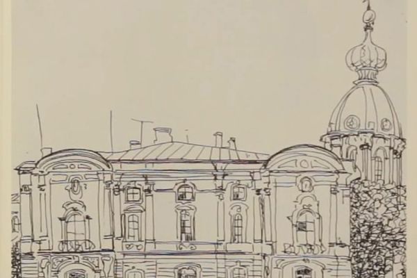 Олег Комов. Петергоф, 1965. Бумага, тушь, перо, 15х20 см. Фото: альбом ''Олег Комов'', М., ''Советский художник'', 1988