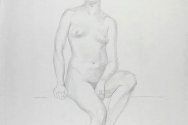 Олег Комов. Сидящая обнаженная, 1972. Бумага, карандаш, 52,2х45,8 см. Ярославский художественный музей