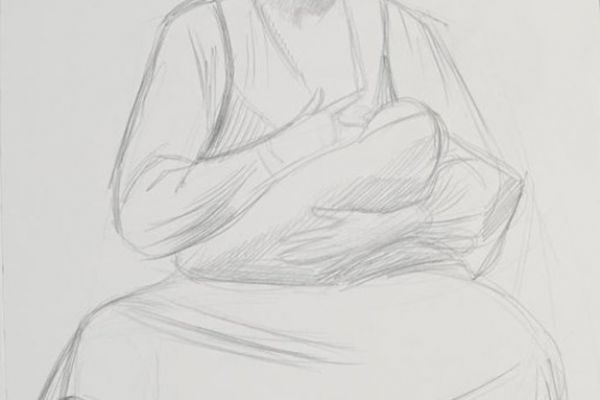 Олег Комов. Женщина с ребенком на руках, 1978. Бумага, карандаш, 53,7х34,5 см. Челябинский государственный музей изобразительных искусств