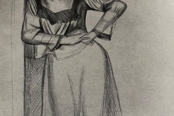 Олег Комов Марина Бокова в старинном русском костюме, 1979. Бумага, карандаш. Фото: монография Никиты Воронова ''Олег Комов'', Л., ''Художник РСФСР'', 1982