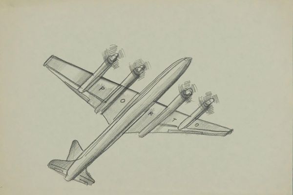 Олег Комов. Самолет, 1980-е. Бумага, карандаш, 21,3х30 см. Краснодарский краевой художественный музей имени Ф.А. Коваленко
