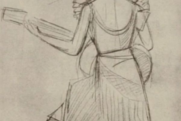 Олег Комов. Девушка с гитарой, 1985. Бумага, карандаш, 40х26 см. Фото: альбом ''Олег Комов'', М., ''Советский художник'', 1988