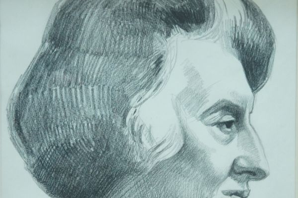 Олег Комов. Индира Ганди, 1985. Бумага, карандаш, 39,5х38 см. Таганрогский художественный музей, Ростовская область