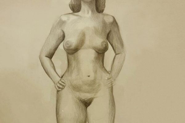 Олег Комов. Стоящая обнаженная. Экспозиция персональной выставки О. Комова в РАХ, Москва, 2022