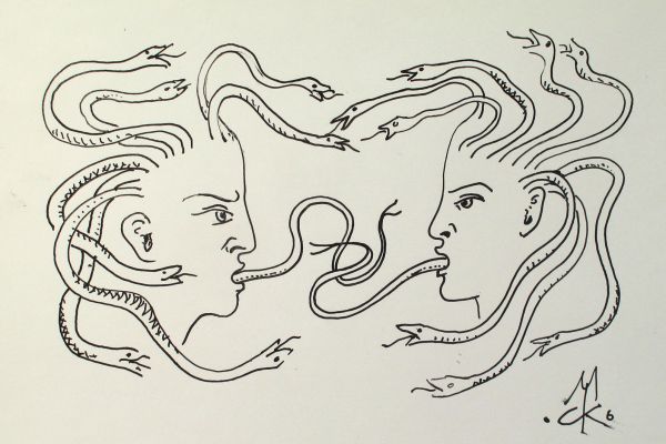 Сергей Малютов. Двойной портрет, 2006. Мелованная бумага, гелиевая ручка, 13х19 см. Фото из архива Сергея Малютова