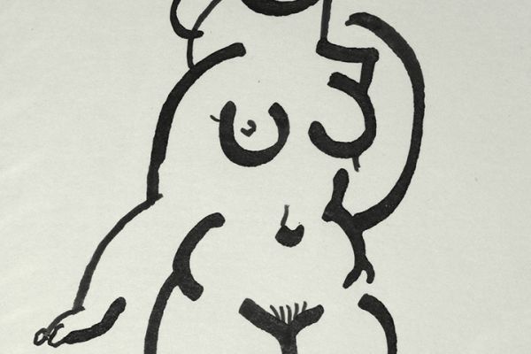 Сергей Малютов. Идущая ню, 2003. Бумага, тушь, 13,4х9,1 см. Фото из архива Сергея Малютова