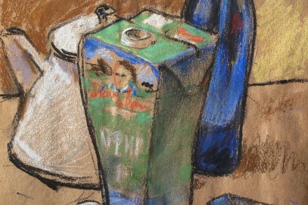 Сергей Малютов. Кефир и сигареты, 2007. Бумага, пастель, 21х21 см. Фото из архива Сергея Малютова