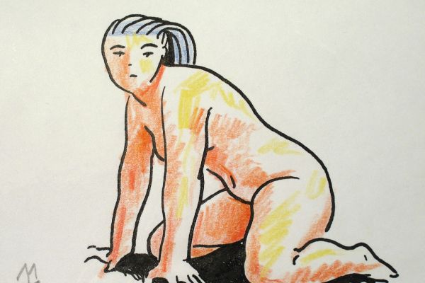 Сергей Малютов. Ню, 2003. Бумага, тушь, цветные карандаши, 10х12 см. Фото из архива Сергея Малютова