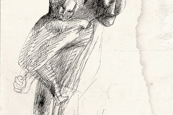 Владимир Потлов. Алтайка с внуком, 1987. Бумага, шариковая ручка, 15х10 см. Фото из архива Владимира Потлова