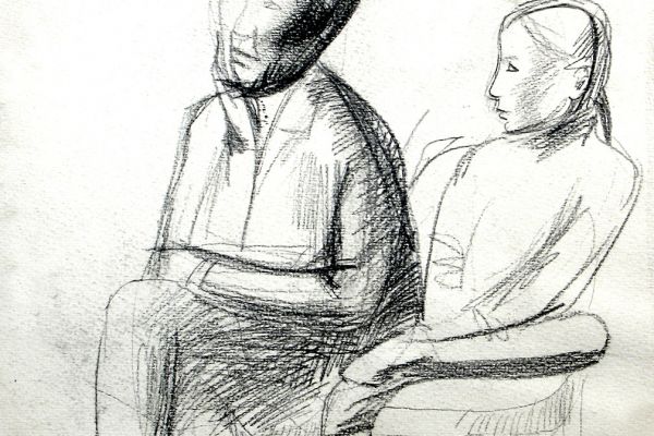 Владимир Потлов. Бабушка и внучка, 1985. Бумага, карандаш, 35х31 см. Фото из архива Владимира Потлова