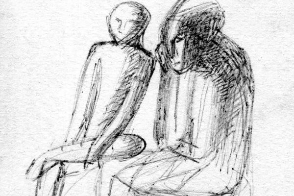 Владимир Потлов. Два возраста, 1987. Бумага, тушь, перо, 10х12 см. Фото из архива Владимира Потлова