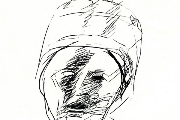 Владимир Потлов. Голова алтайца в шапке, 1986. Бумага, тушь, перо, 10х10 см. Фото из архива Владимира Потлова