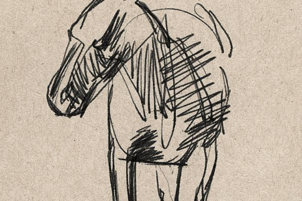 Владимир Потлов. Набросок лошади, 1985. Бумага, тушь, перо, 17х12 см. Фото из архива Владимира Потлова