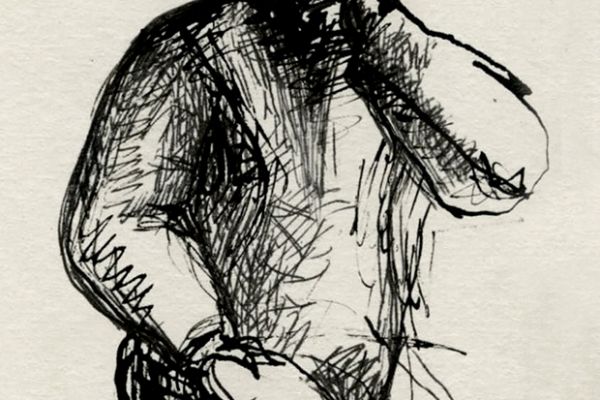 Владимир Потлов. Сидящий алтаец, 1987. Бумага,  тушь, перо, 14х9 см. Фото из архива Владимира Потлова