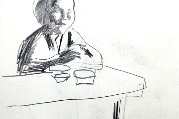 Владимир Потлов. За столом, 1985. Бумага, карандаш, 40х30 см. Фото из архива Владимира Потлова